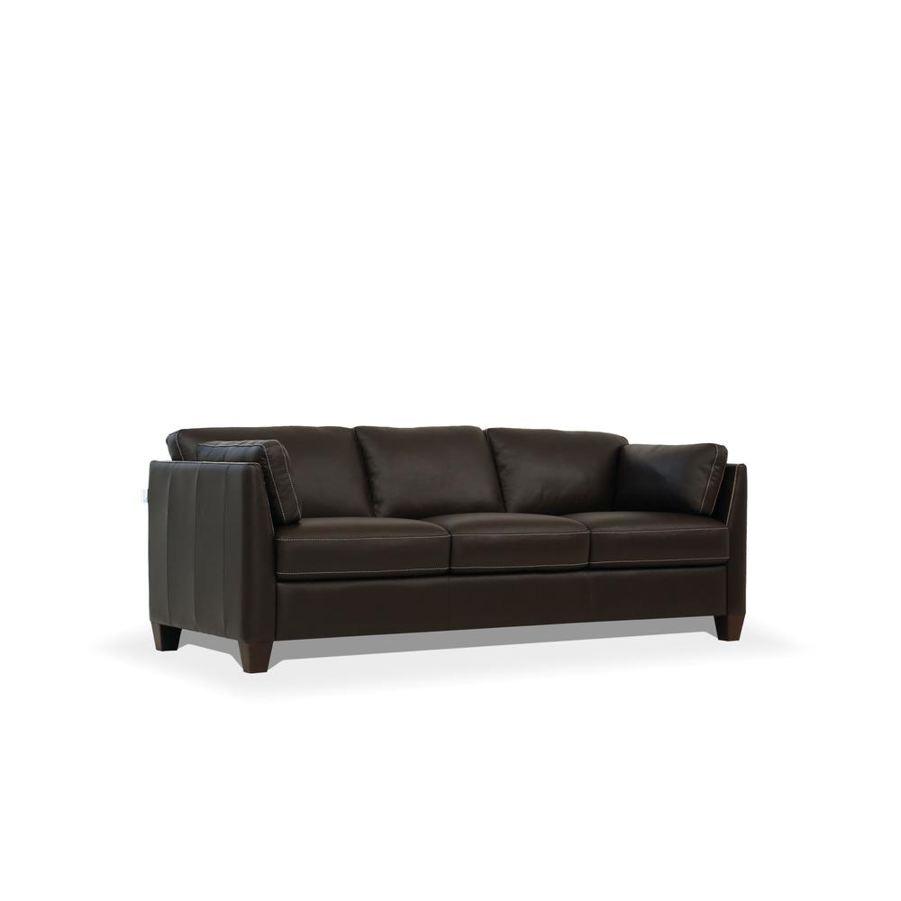 81" Chocolate Leather And Black Sofa. Picture 1