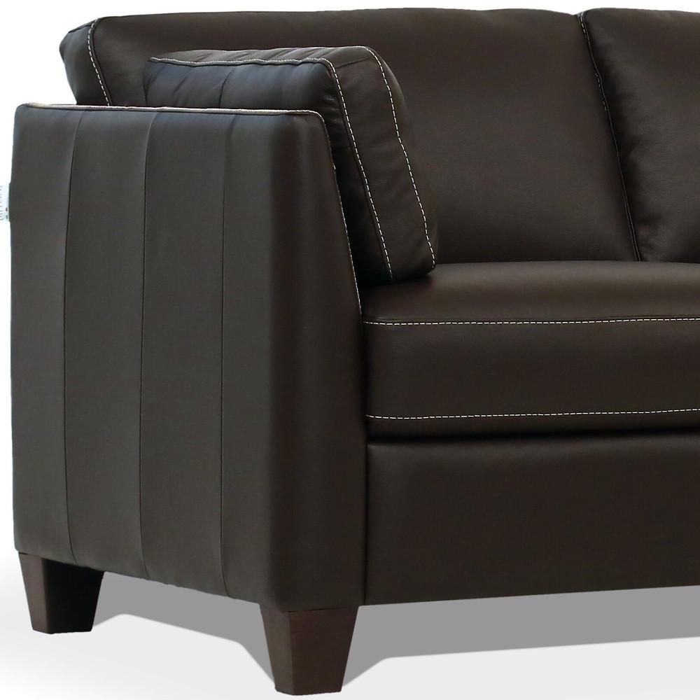 81" Chocolate Leather And Black Sofa. Picture 4