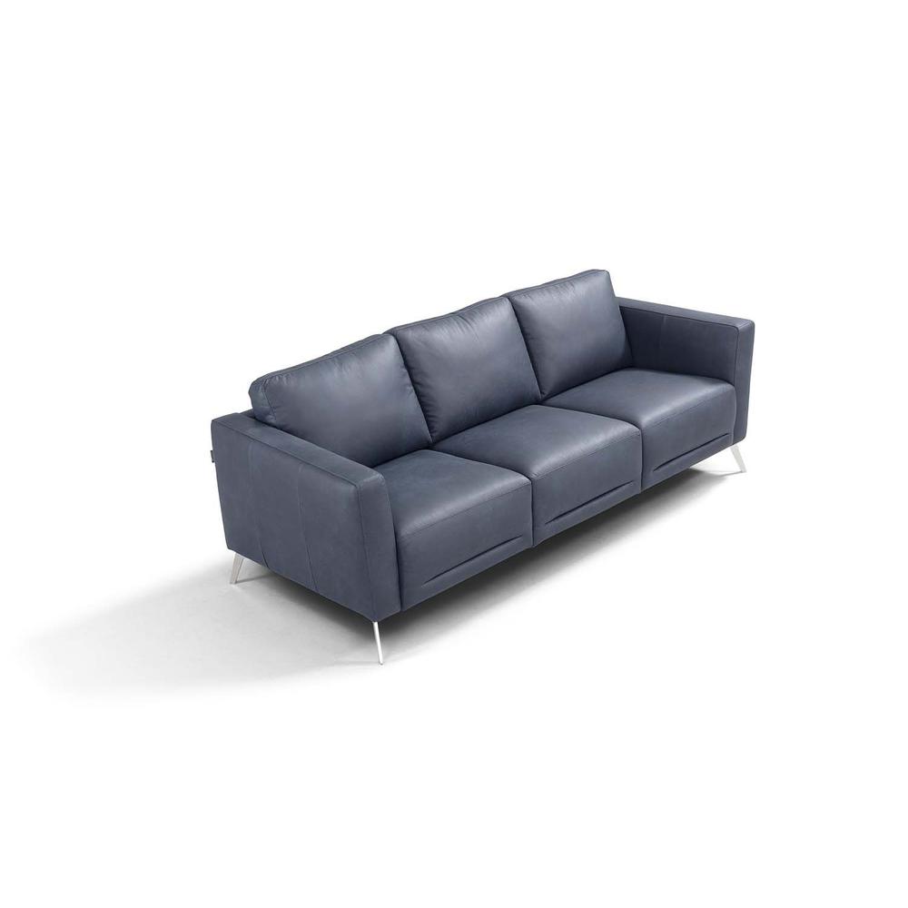 85" Blue Leather And Black Sofa. Picture 4