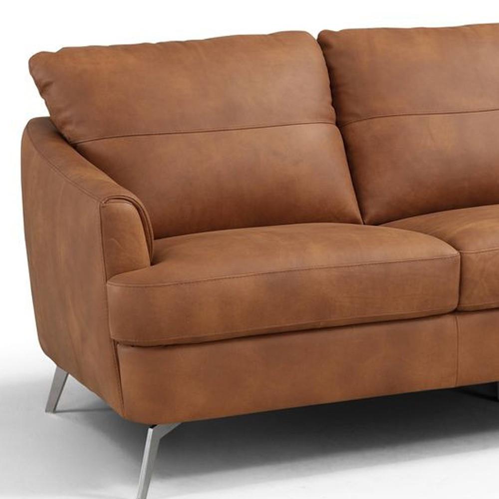 81" Camel Leather And Black Sofa. Picture 4