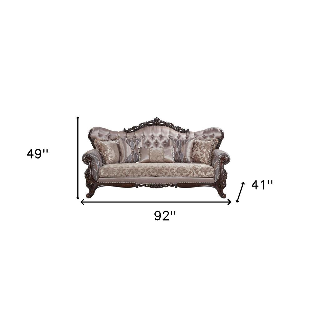 92" Champagne Imitation silk Sofa With Five Toss Pillows. Picture 5