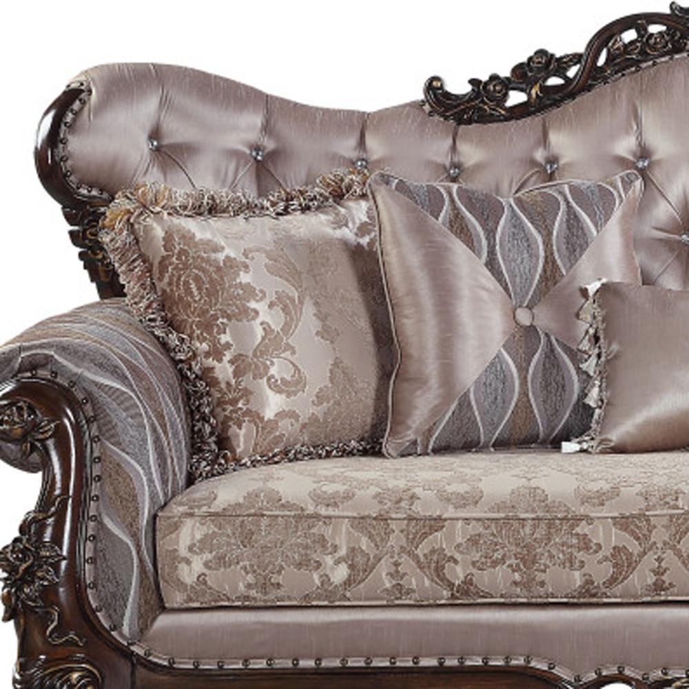 92" Champagne Imitation silk Sofa With Five Toss Pillows. Picture 3