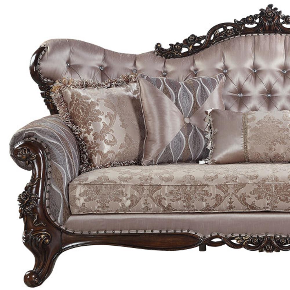 92" Champagne Imitation silk Sofa With Five Toss Pillows. Picture 4
