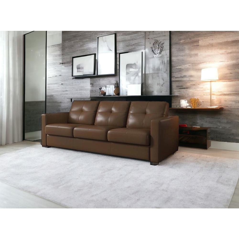 81" Brown Leather And Black Sleeper Sofa. Picture 2