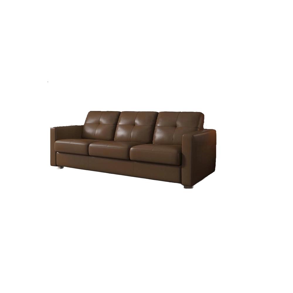 81" Brown Leather And Black Sleeper Sofa. Picture 1