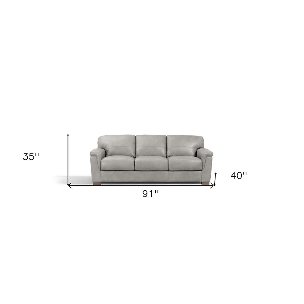 91" Gray Leather And Black Sofa. Picture 6