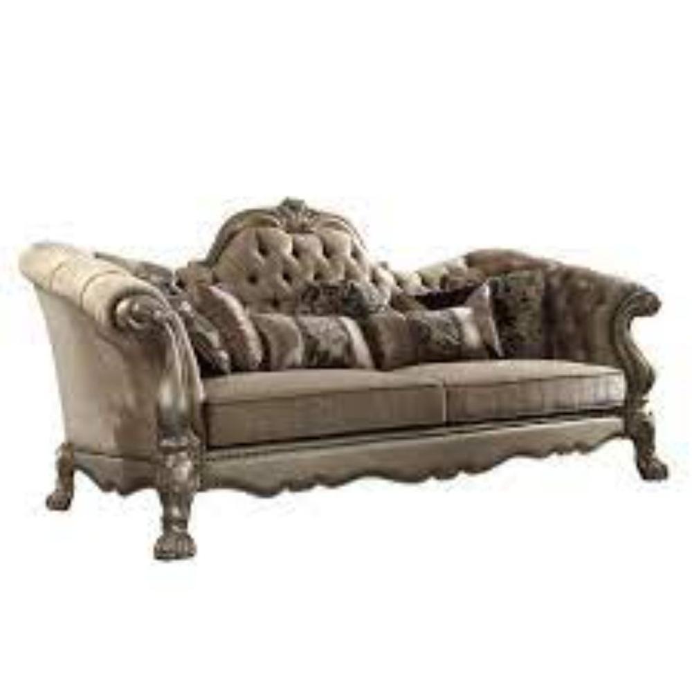 96" Bone Polyurethane, Velvet And Gold Sofa With Seven Toss Pillows. Picture 3