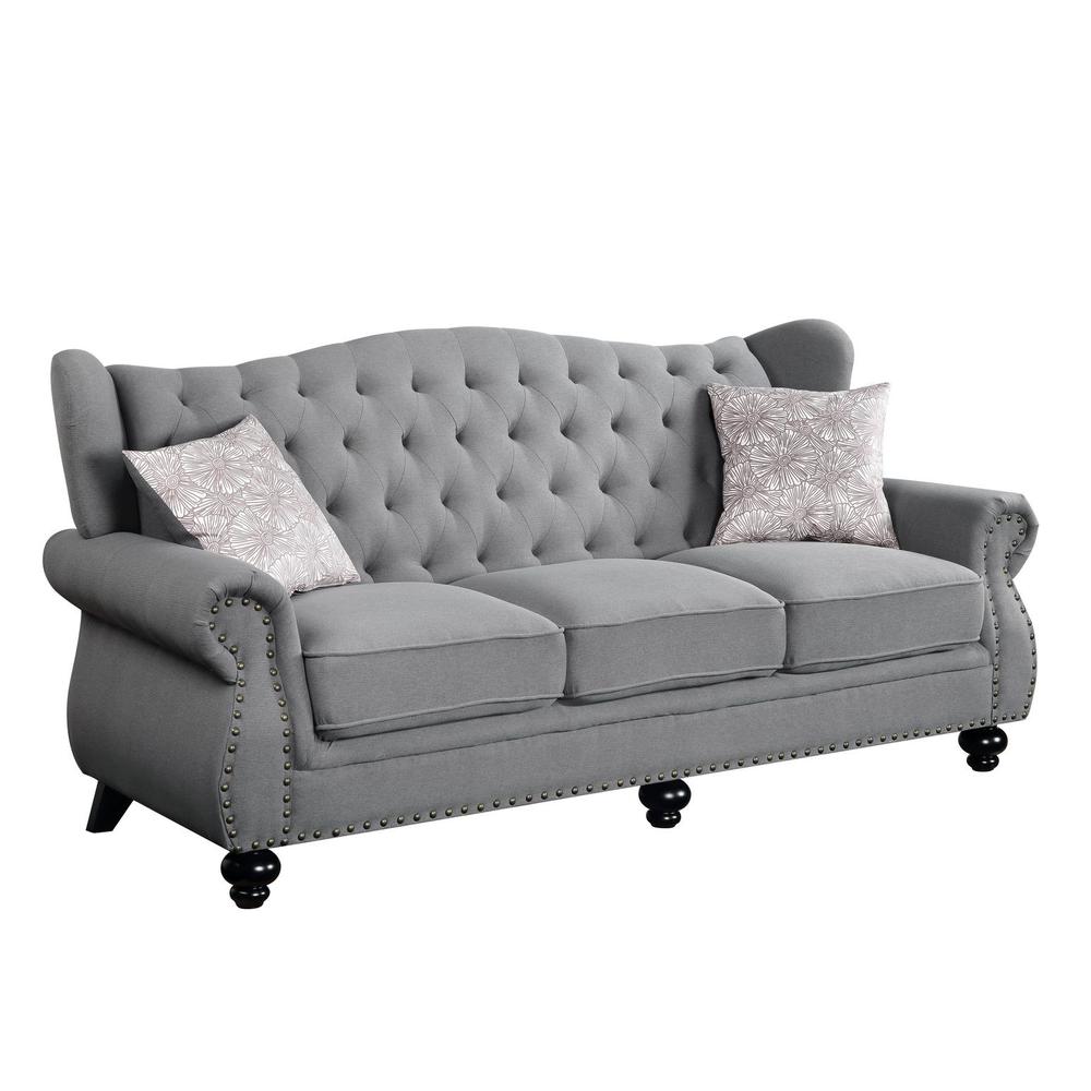 86" Gray And Black Sofa With Two Toss Pillows. Picture 1