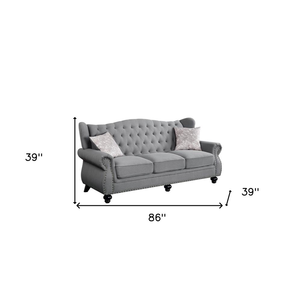 86" Gray And Black Sofa With Two Toss Pillows. Picture 5