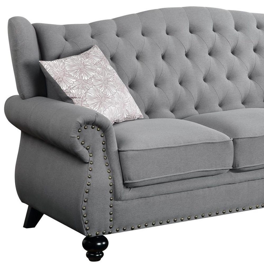 86" Gray And Black Sofa With Two Toss Pillows. Picture 4