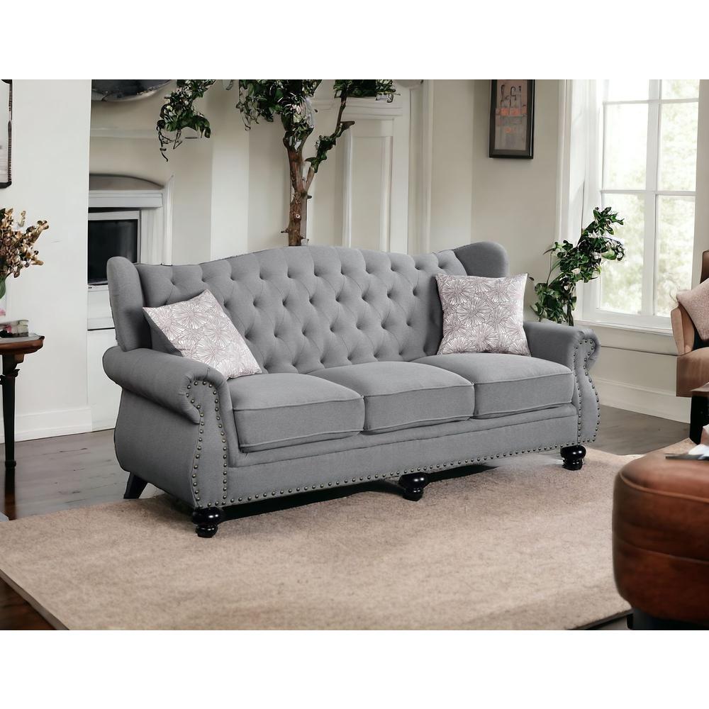 86" Gray And Black Sofa With Two Toss Pillows. Picture 2