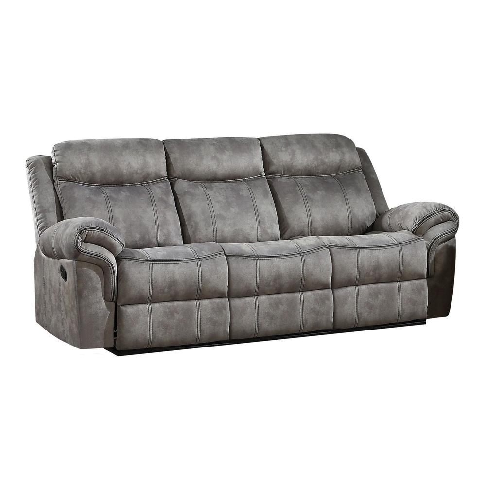 87" Gray And Black Velvet Reclining USB Sofa. Picture 1