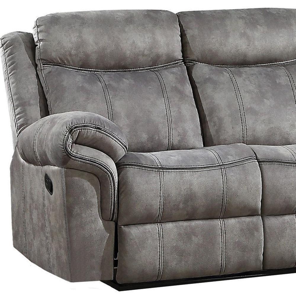 87" Gray And Black Velvet Reclining USB Sofa. Picture 3