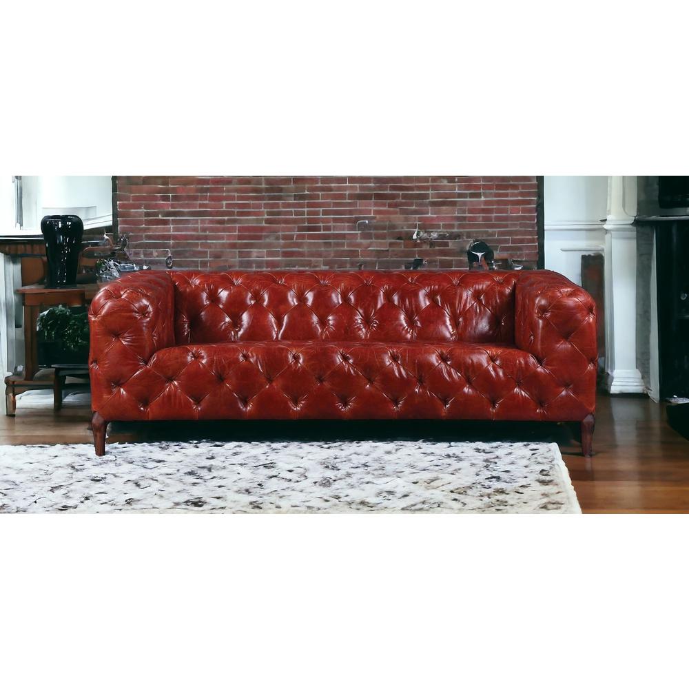 85" Merlot Top Grain Leather And Black Sofa. Picture 2