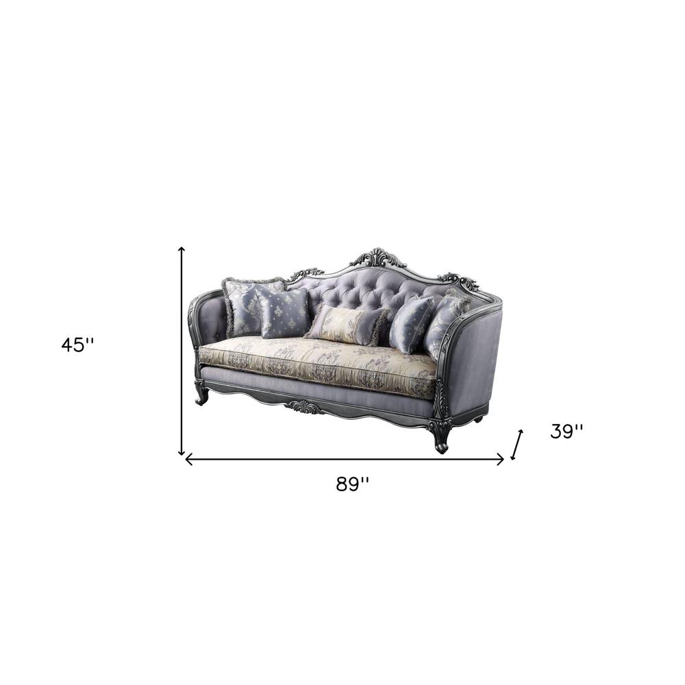 89" Fabric Imitation silk And Platinum Sofa With Five Toss Pillows. Picture 5