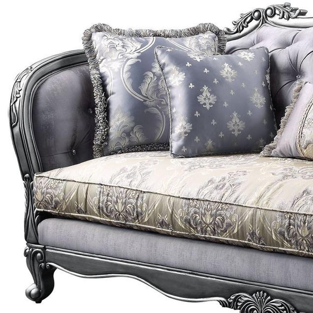 89" Fabric Imitation silk And Platinum Sofa With Five Toss Pillows. Picture 3