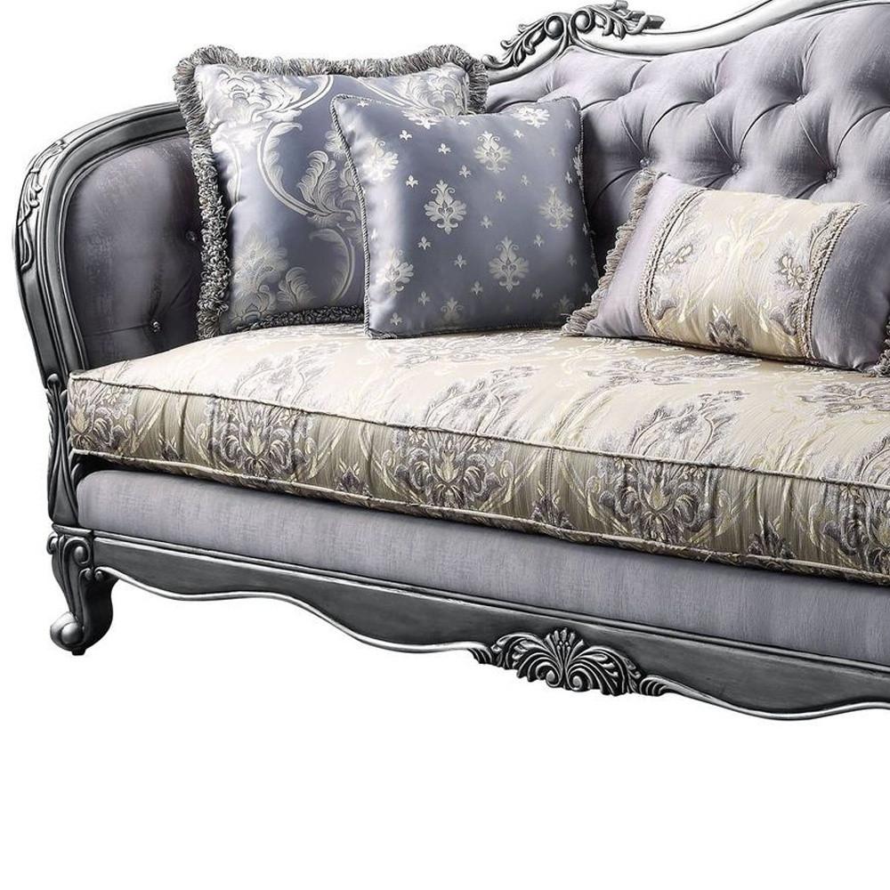 89" Fabric Imitation silk And Platinum Sofa With Five Toss Pillows. Picture 4