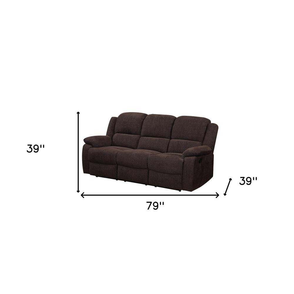 79" Brown And Black Chenille Reclining Sofa. Picture 4