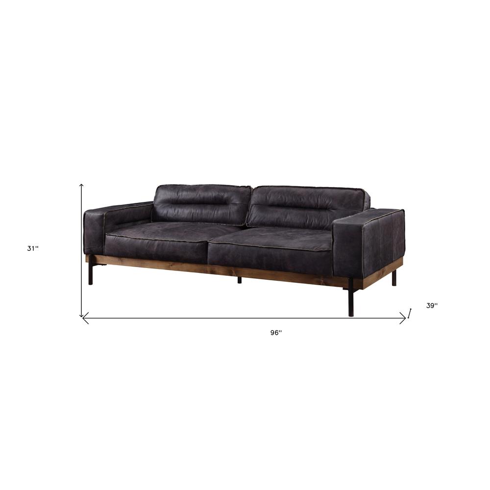 96" Antique Ebony Black Top Grain Leather Sofa. Picture 4