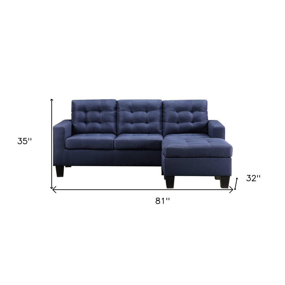 81" Blue Linen And Black Sofa. Picture 5