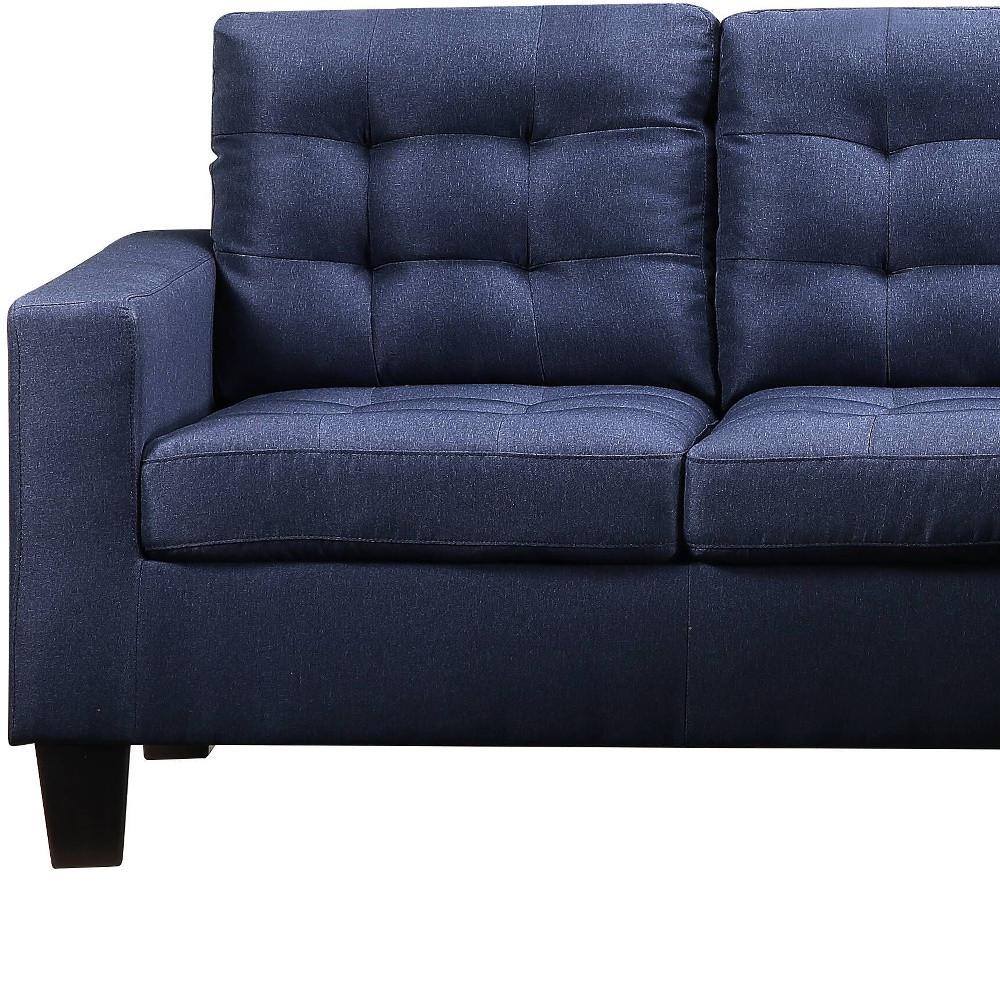 81" Blue Linen And Black Sofa. Picture 4