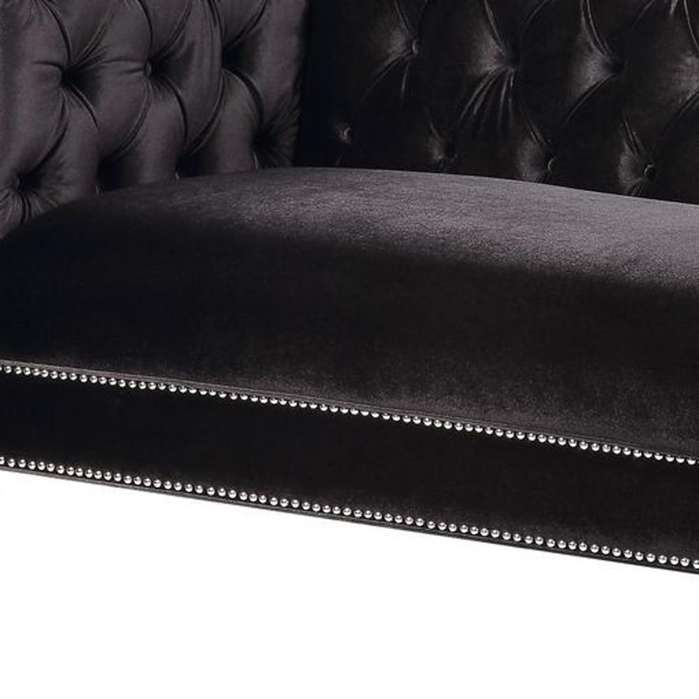 89" Black Velvet Sofa With Two Toss Pillows. Picture 3