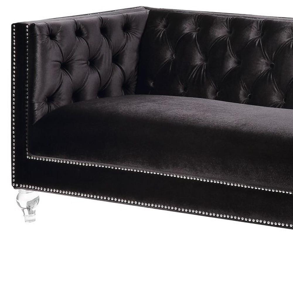 89" Black Velvet Sofa With Two Toss Pillows. Picture 4