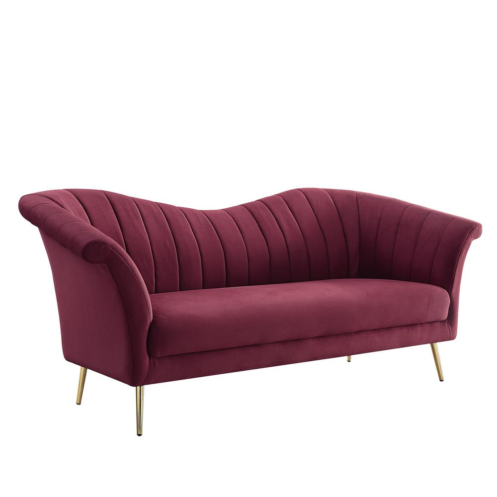 80" Red Velvet And Gold Sofa. Picture 1