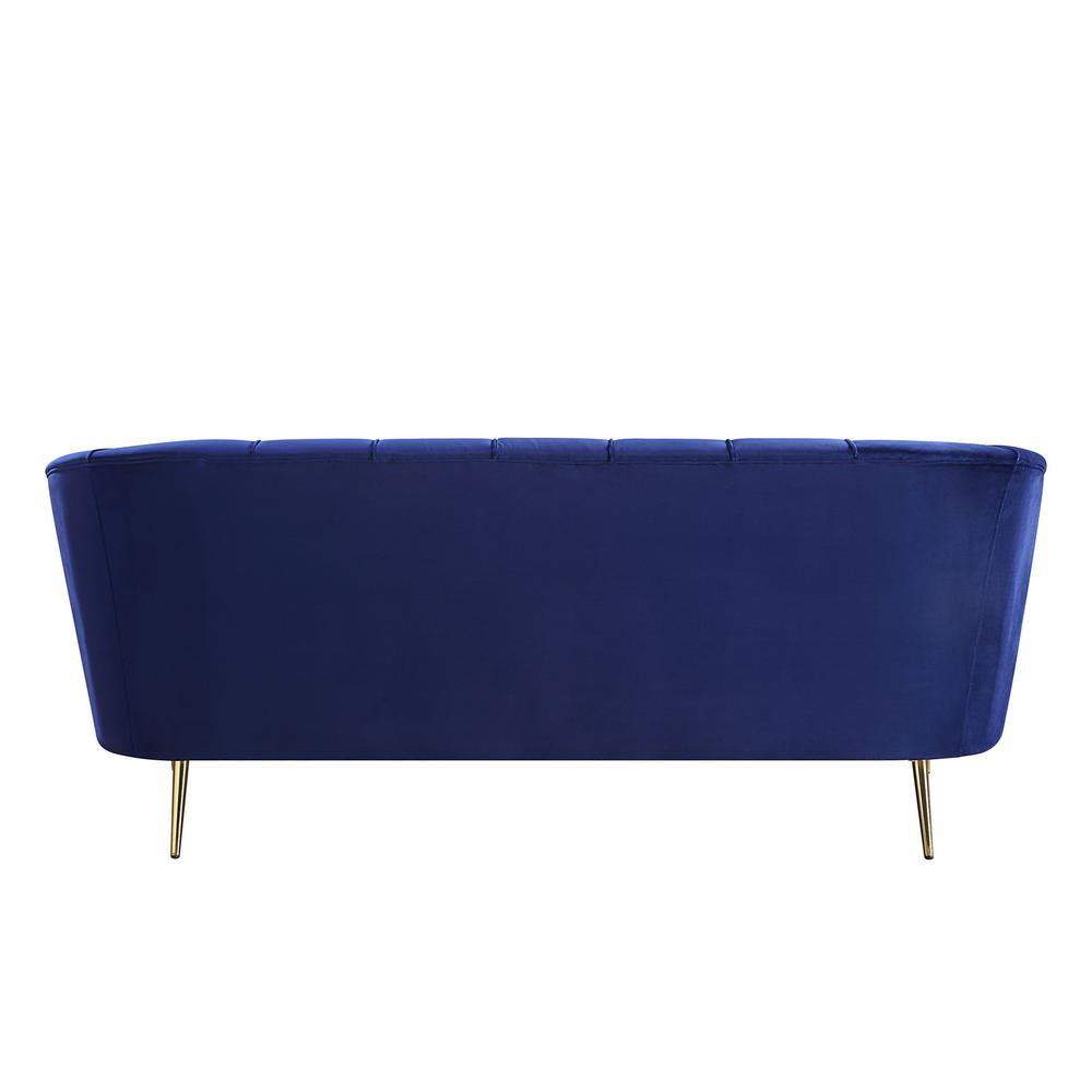 78" Blue Velvet And Gold Sofa. Picture 5