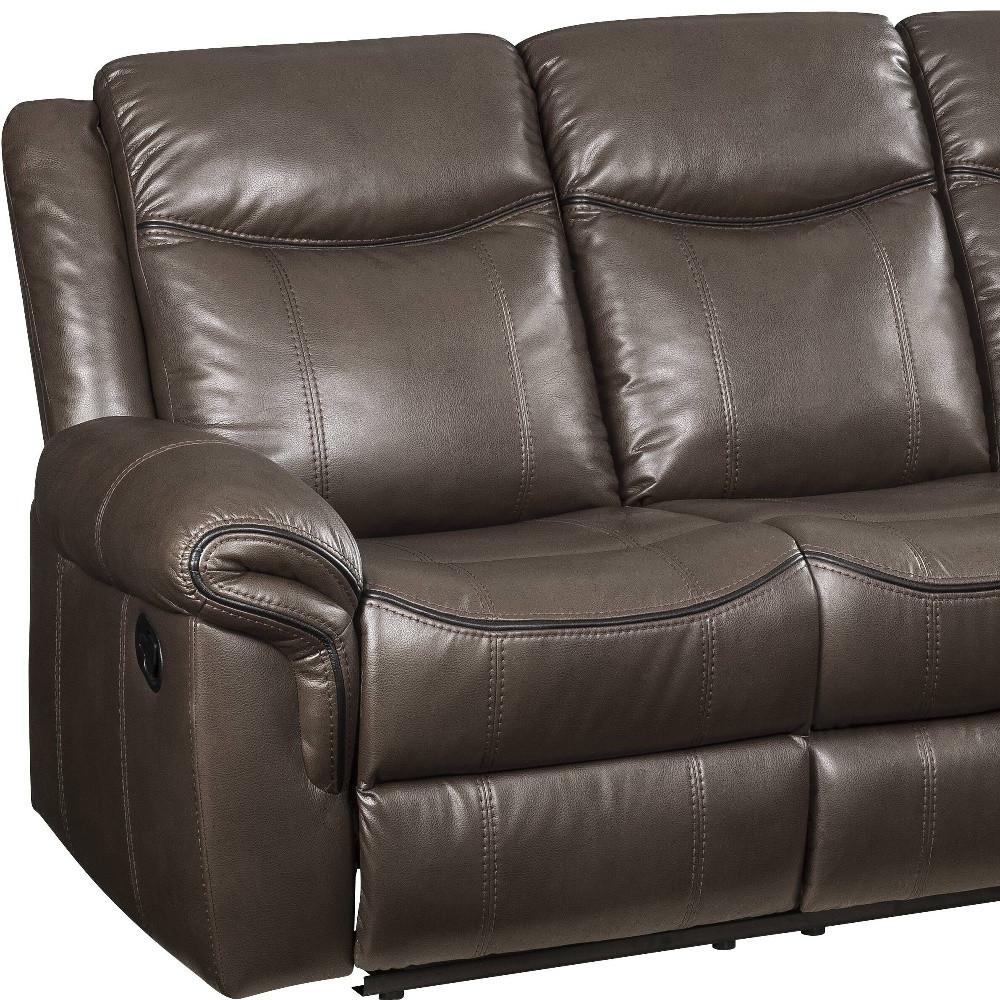 89" Brown And Black Faux Leather Reclining USB Sofa. Picture 3