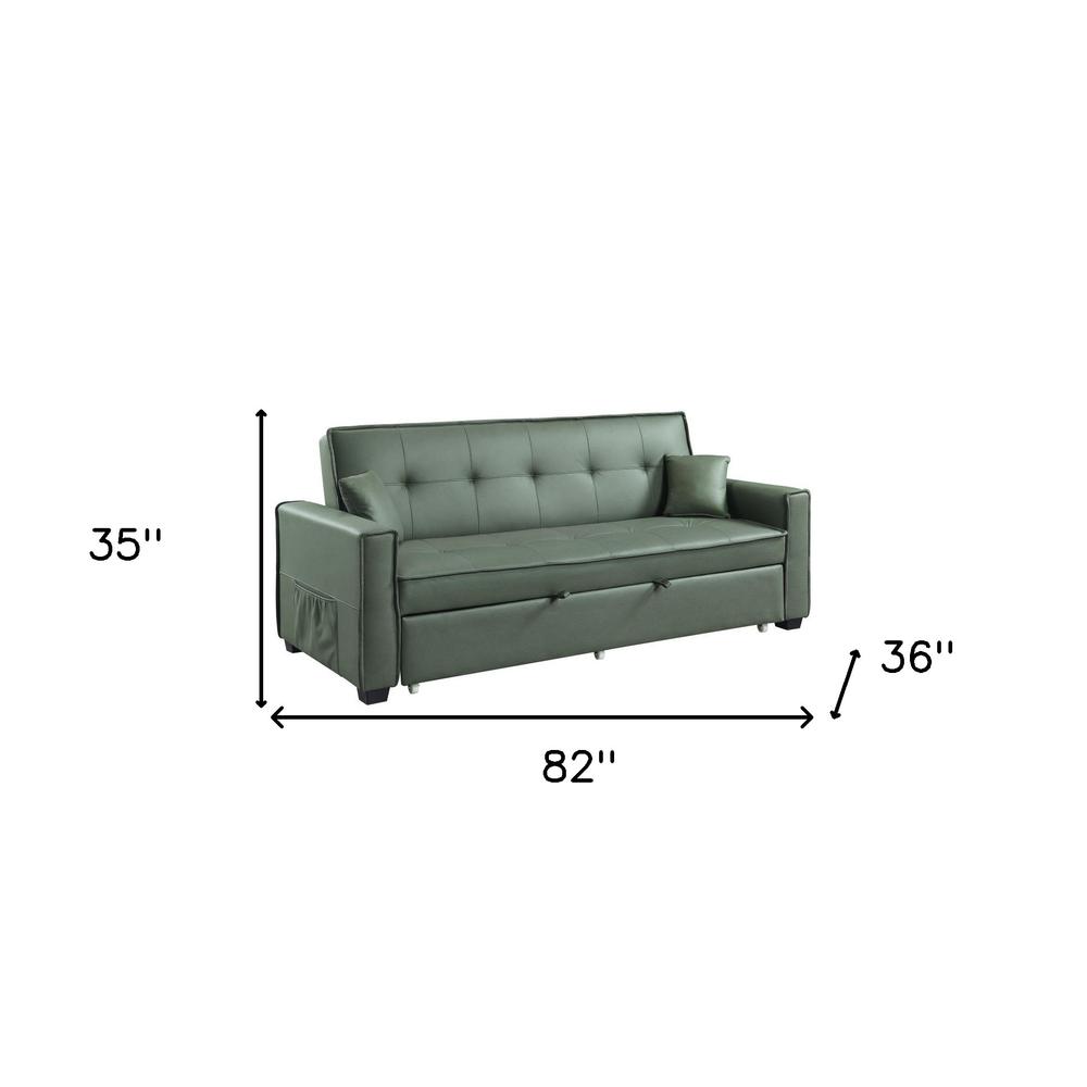 82" Green Velvet And Black Sleeper Sofa With Two Toss Pillows. Picture 5