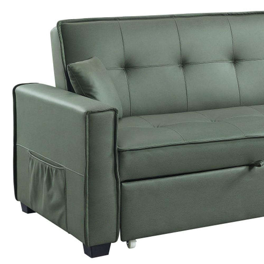 82" Green Velvet And Black Sleeper Sofa With Two Toss Pillows. Picture 4