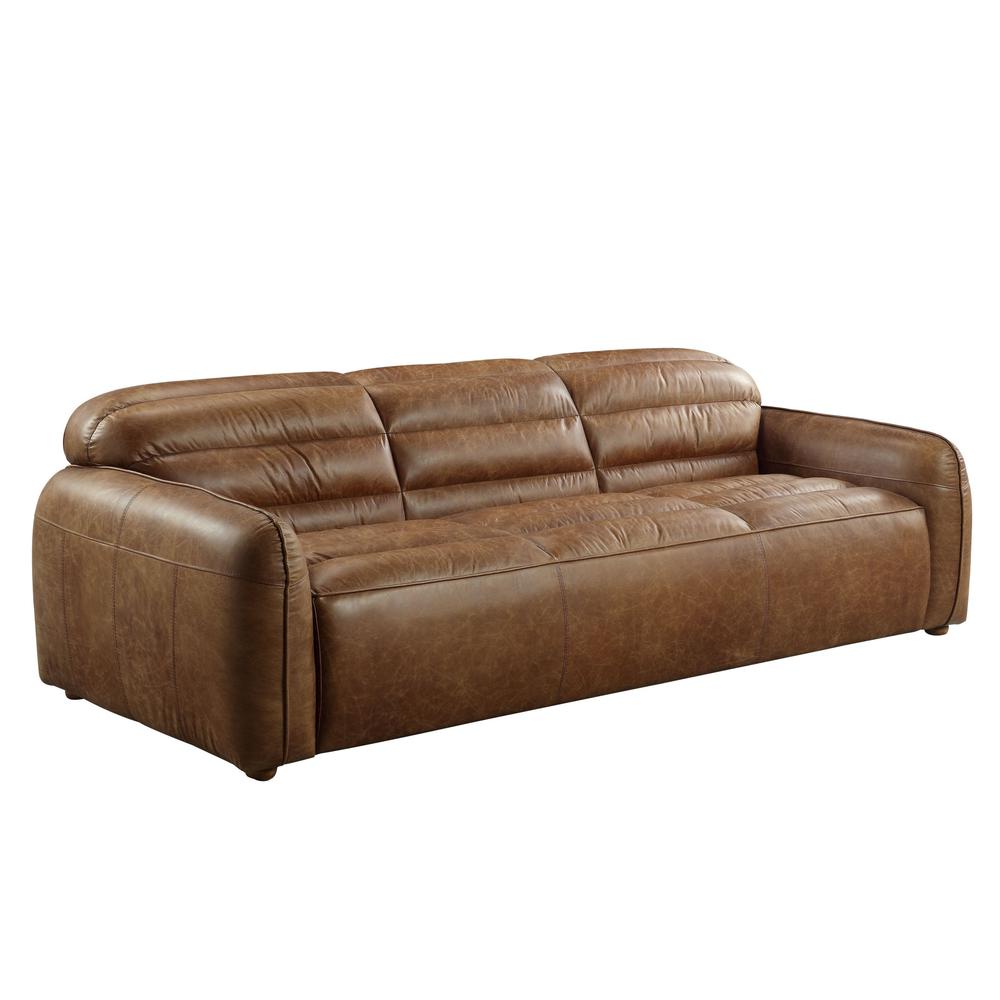 95" Cocoa Top Grain Leather And Black Sofa. Picture 1