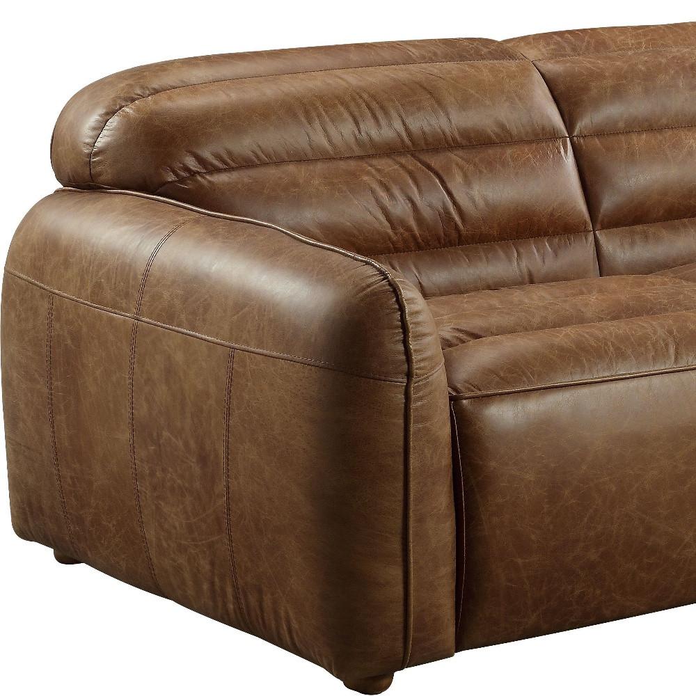 95" Cocoa Top Grain Leather And Black Sofa. Picture 5