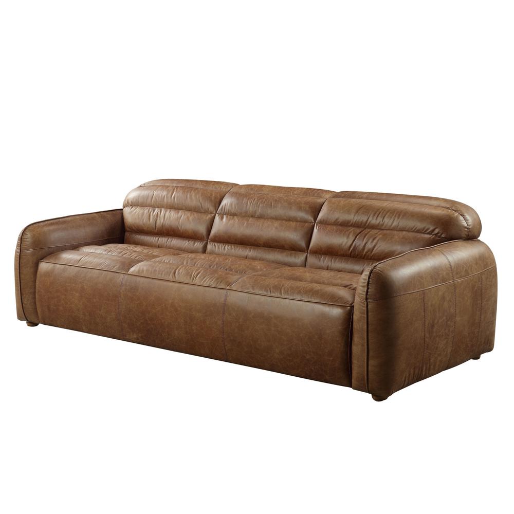 95" Cocoa Top Grain Leather And Black Sofa. Picture 3