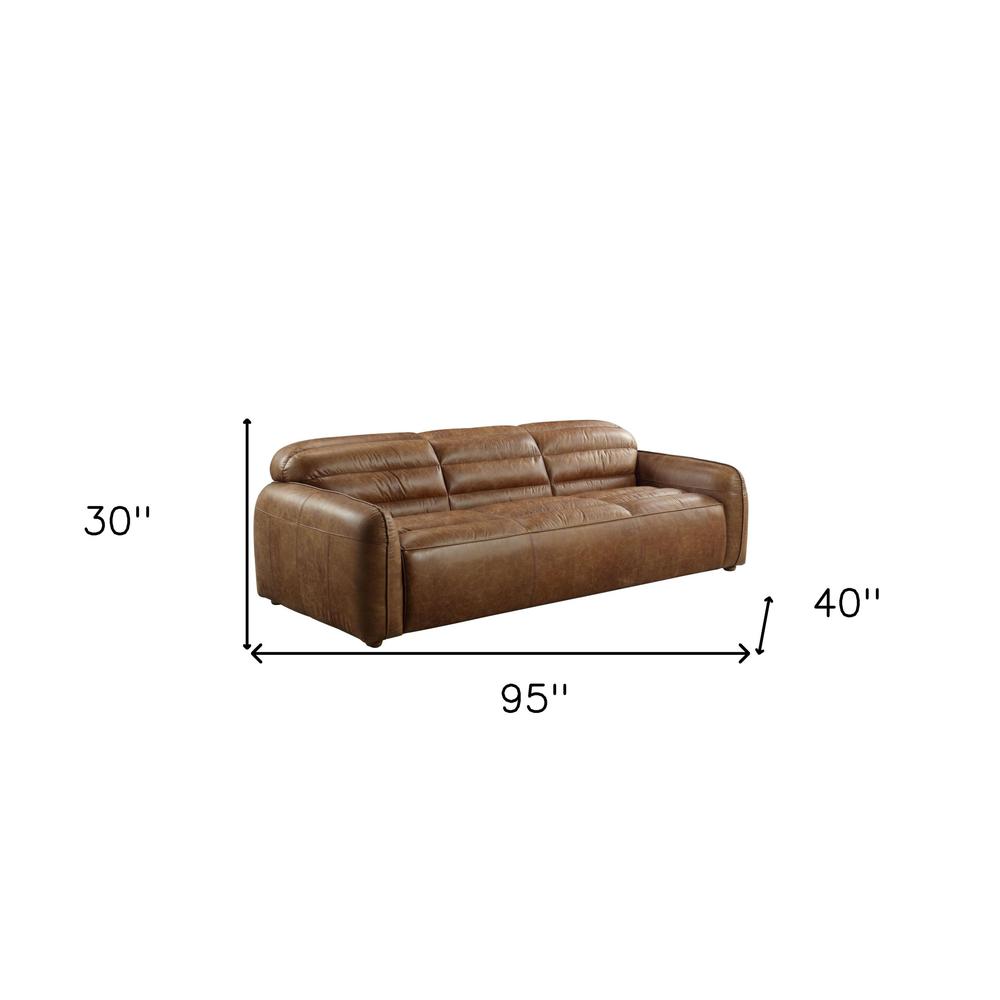 95" Cocoa Top Grain Leather And Black Sofa. Picture 6
