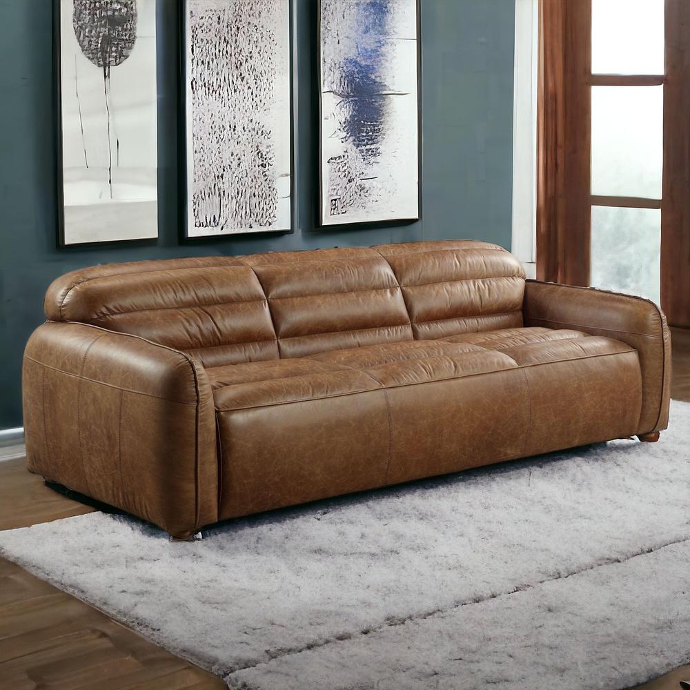 95" Cocoa Top Grain Leather And Black Sofa. Picture 2