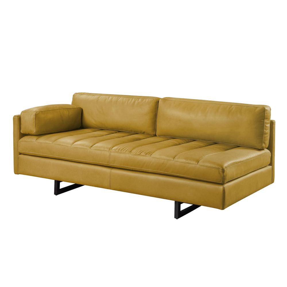 74" Turmeric Top Grain Leather And Black Sofa. Picture 1