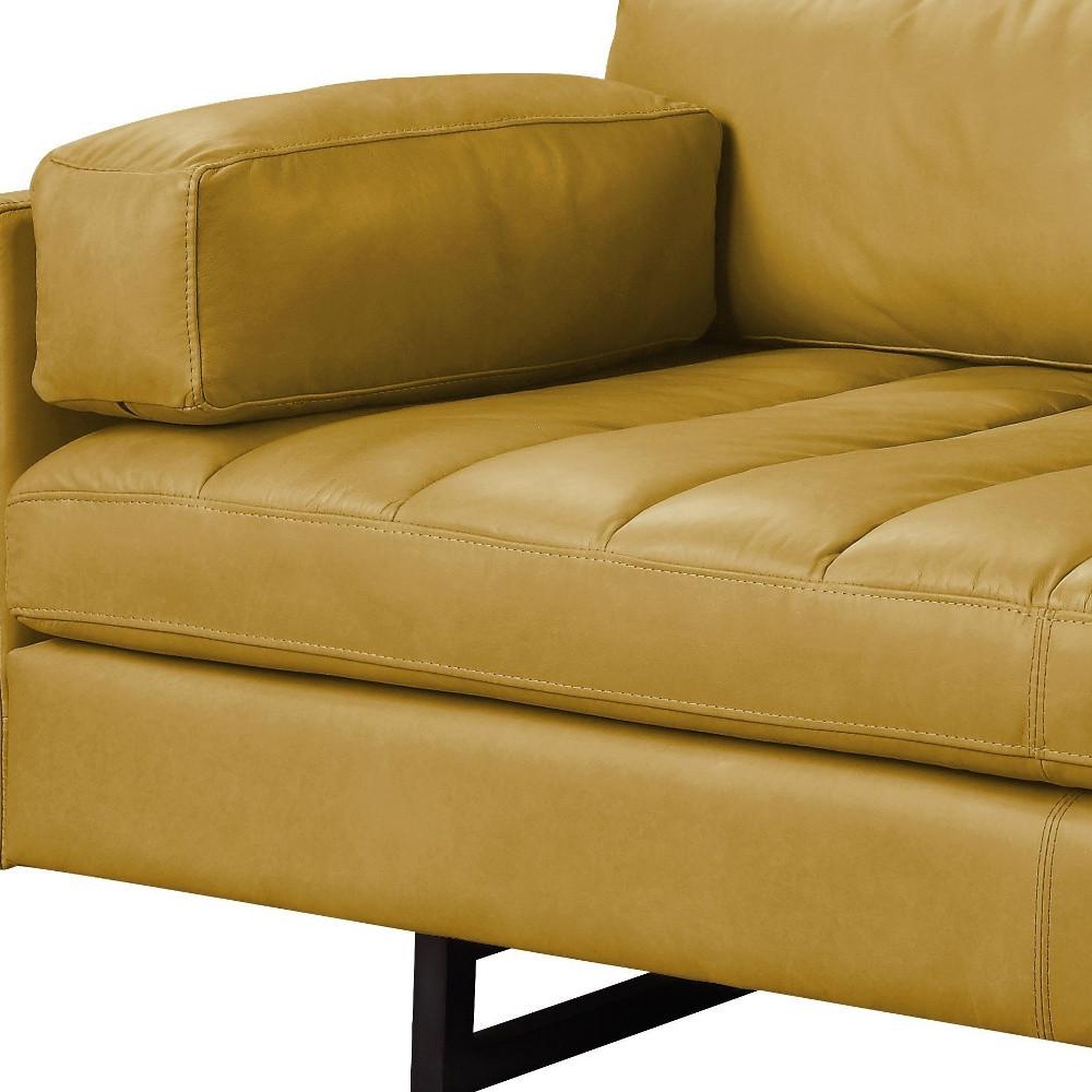 74" Turmeric Top Grain Leather And Black Sofa. Picture 4
