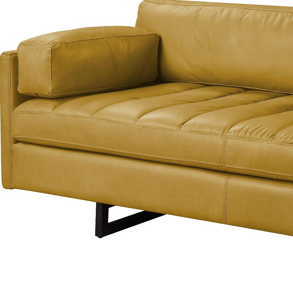 74" Turmeric Top Grain Leather And Black Sofa. Picture 5