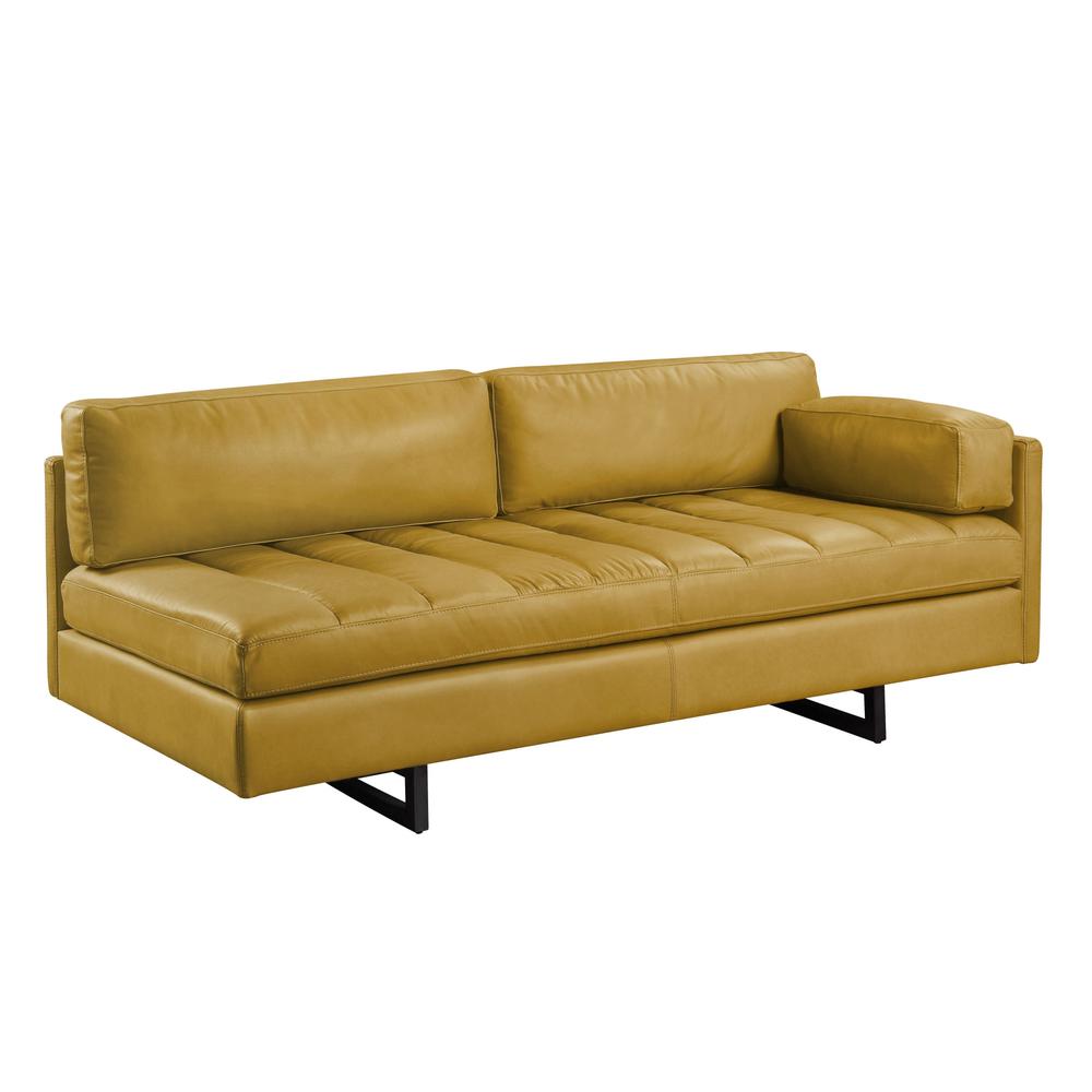 74" Turmeric Top Grain Leather And Black Sofa. Picture 3