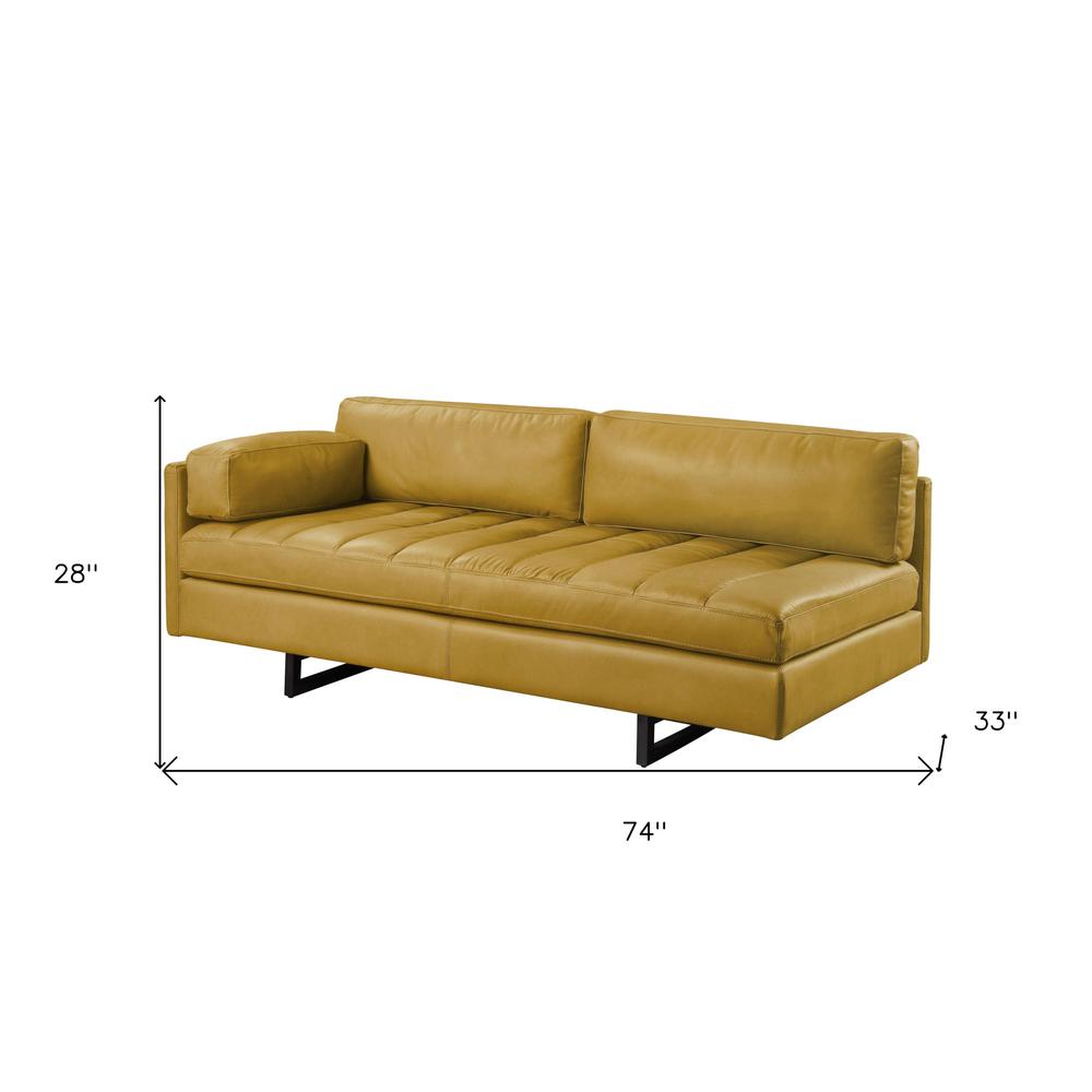 74" Turmeric Top Grain Leather And Black Sofa. Picture 6