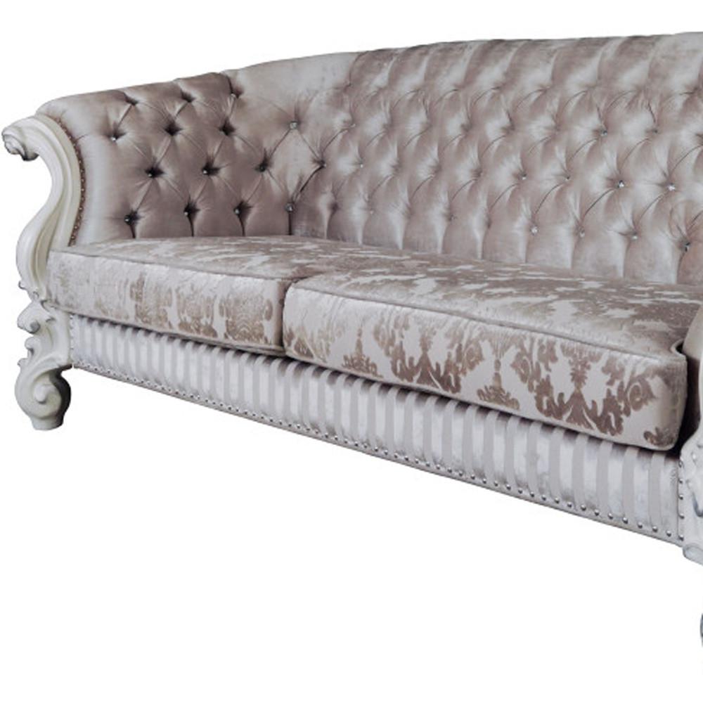 99" Ivory Velvet And Bone Sofa With Seven Toss Pillows. Picture 4