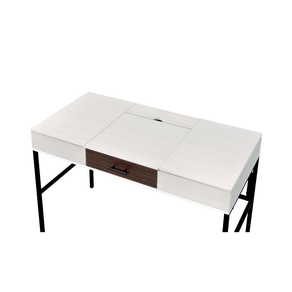 42" White Natural Wood and Black Rectangular Writing Desk with USB. Picture 5