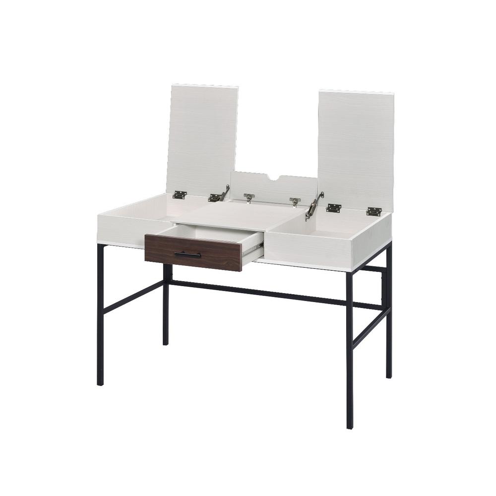 42" White Natural Wood and Black Rectangular Writing Desk with USB. Picture 4