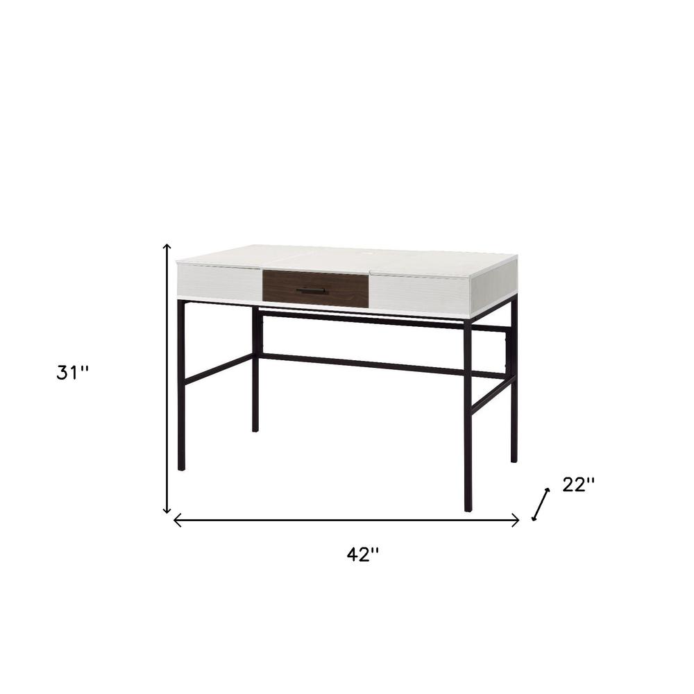42" White Natural Wood and Black Rectangular Writing Desk with USB. Picture 7