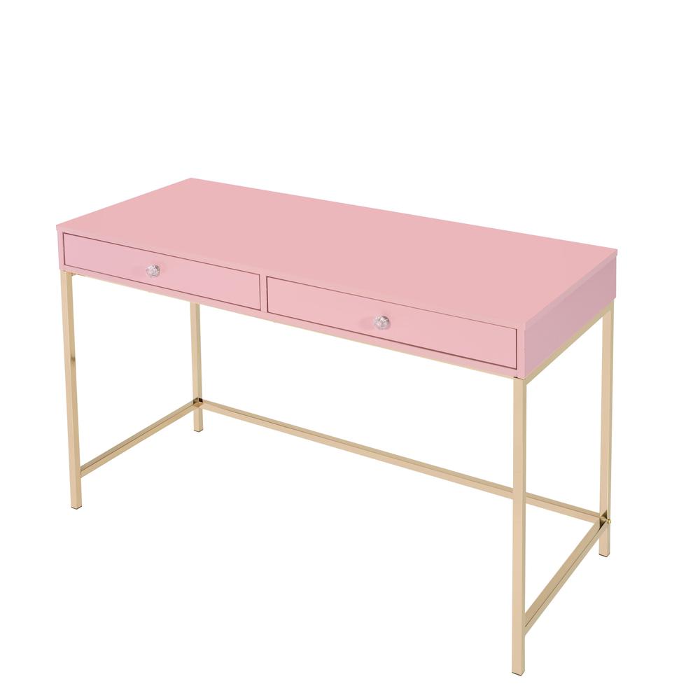 47" Pink And Gold Glam Rectangular Writing Desk With Two Drawers. Picture 3