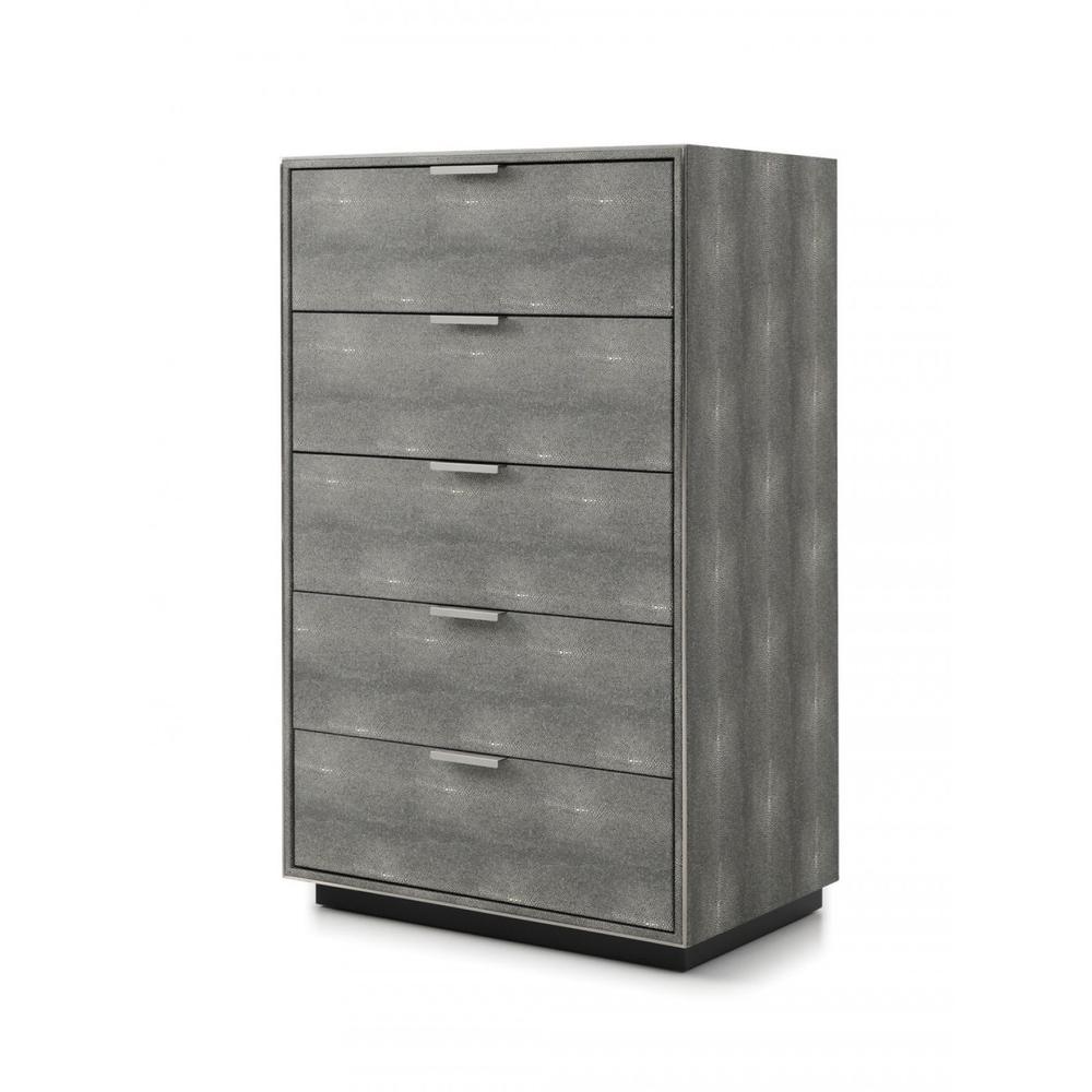 30" Grey Manufactured Wood + Solid Wood And Stainless Steel Five Drawer Chest. Picture 2