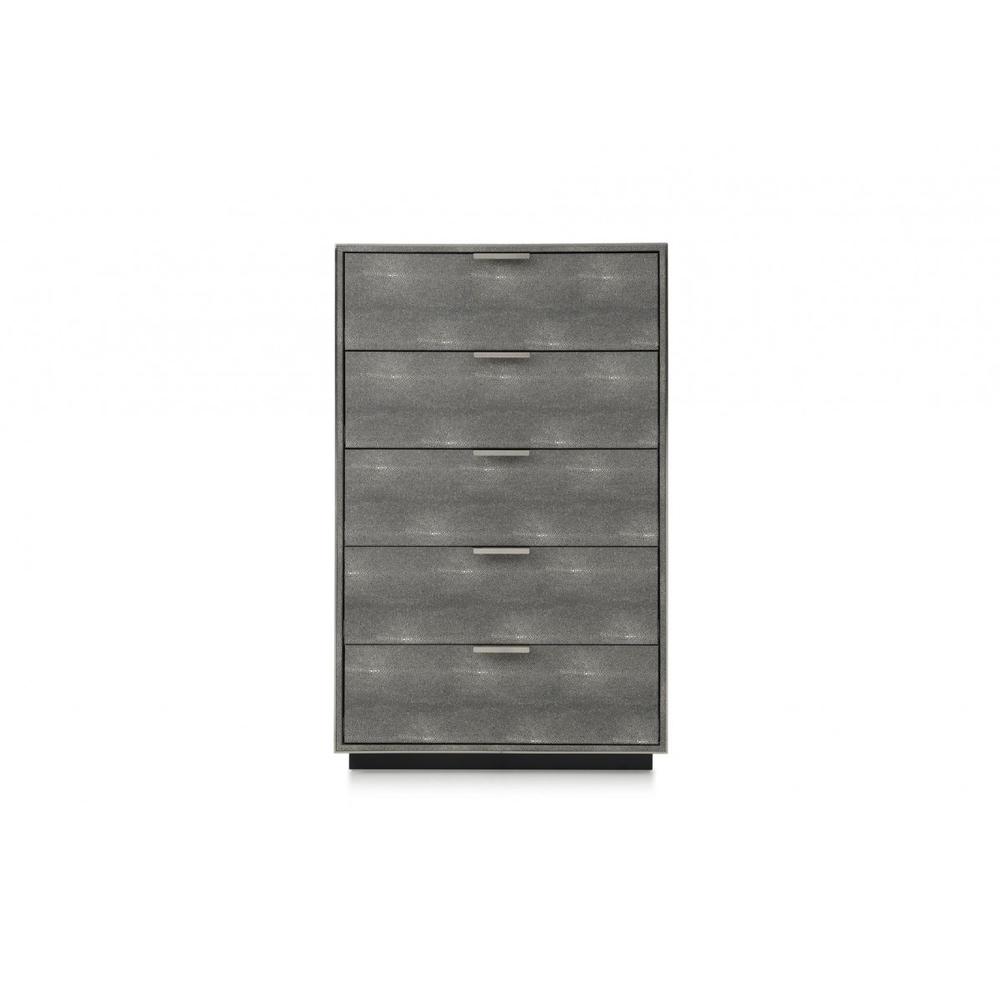 30" Grey Manufactured Wood + Solid Wood And Stainless Steel Five Drawer Chest. Picture 1