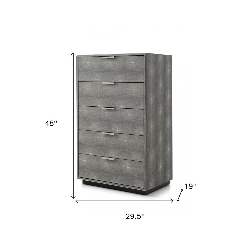 30" Grey Manufactured Wood + Solid Wood And Stainless Steel Five Drawer Chest. Picture 6